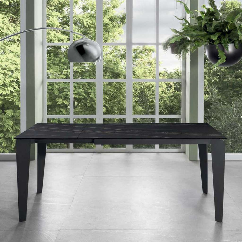 Ausziehtisch Esszimmer in Schwarz Sicherheitsglas Stahl Keramik