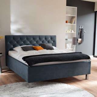 Gepolstertes Bett in Blaugrau Microfaser 55 cm Einstiegshöhe