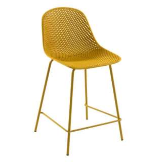 Designbarhocker in Gelb Kunststoff und Metall (4er Set)