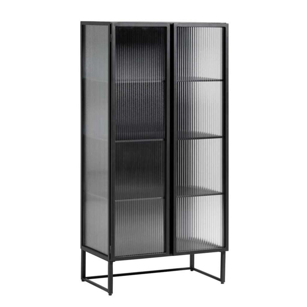 Metall Vitrine im Industry und Loft Stil Riffelglas Türen