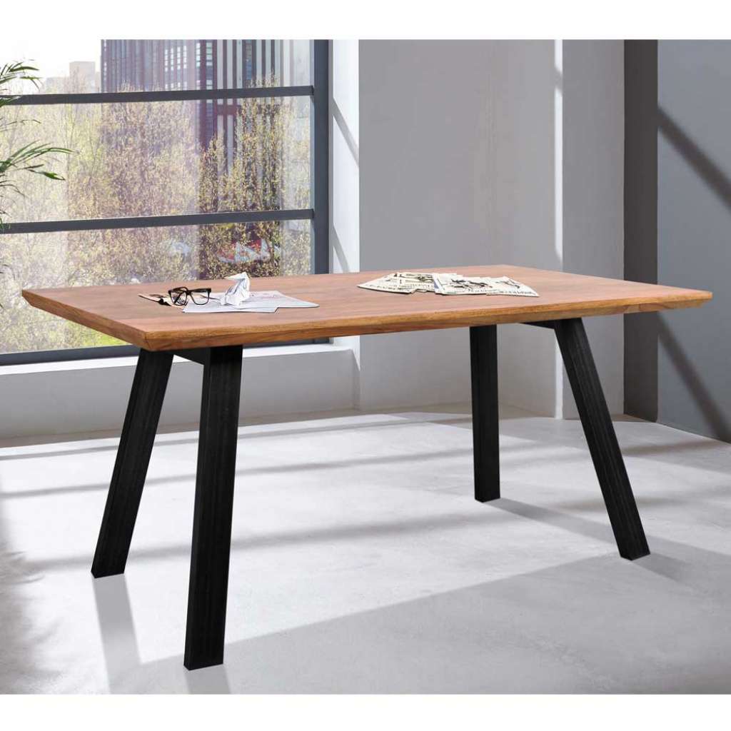 Esszimmer Tisch im rustikalen Stil Teakfarben & Schwarz