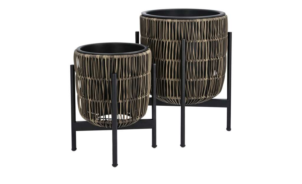 Übertopf auf Metallgestell, 2er Set ¦ braun ¦ Eisen, Kunststoff Ø: 27 Dekoration > Dekoartikel - Höffner