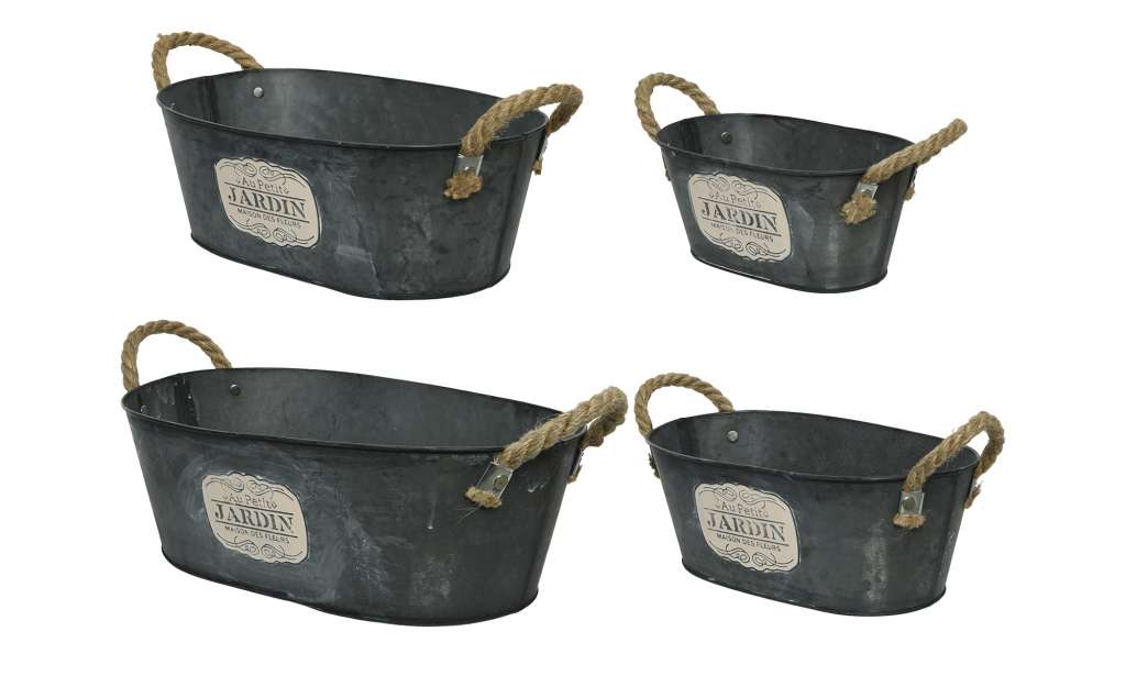 Pflanztopf, 4er-Set  Zinkpfanne ¦ grau ¦ Eisen, Zink, Naturprodukte Dekoration > Dekoartikel - Höffner