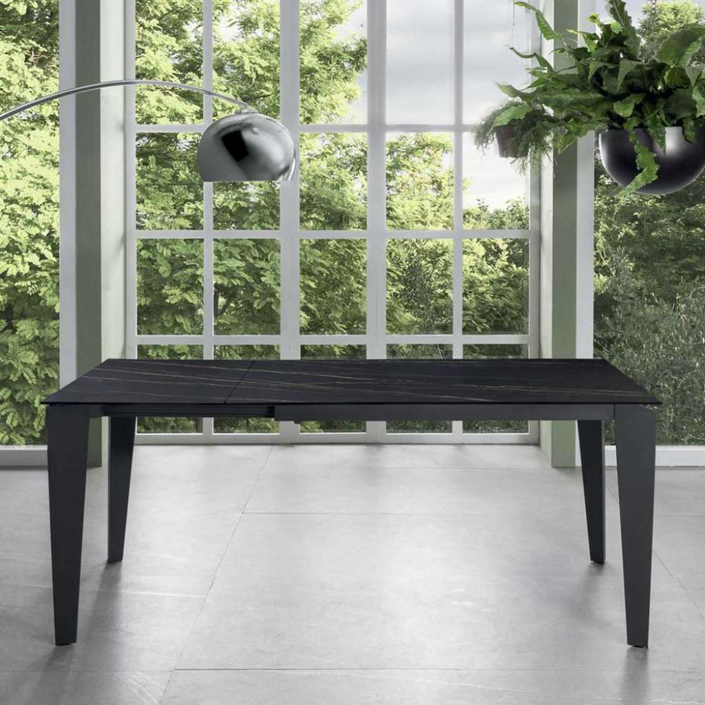 Ausziehtisch Esszimmer in Schwarz Sicherheitsglas Stahl Keramik