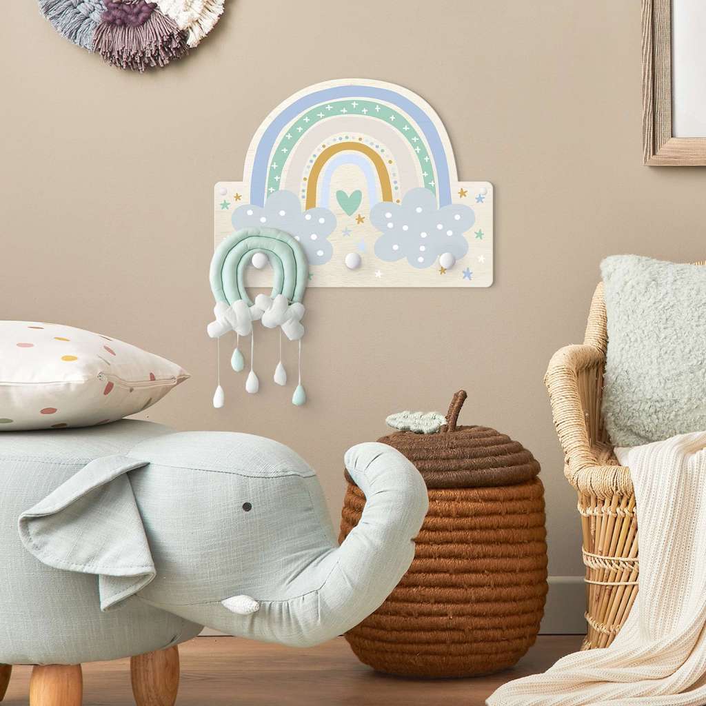 home24 Kindergarderobe Regenbogen mit Wolken