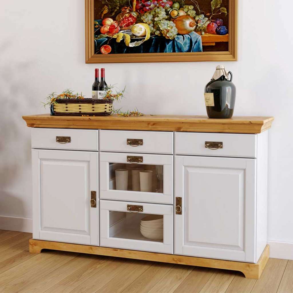 Landhausstil Sideboard in Weiß Kiefer Honigfarben