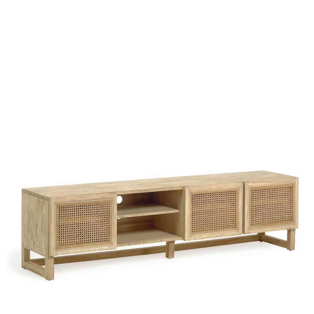 Unterschrank Fernseher aus Massivholz Rattan Geflecht