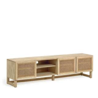 Unterschrank Fernseher aus Massivholz Rattan Geflecht