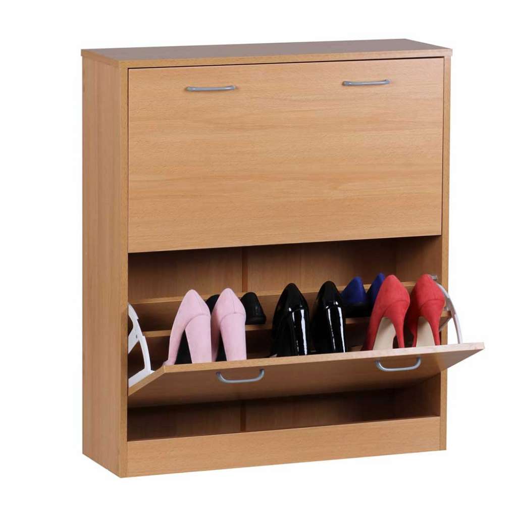 Schuh Klappschrank in Buchefarben zwei Schuhwalzen