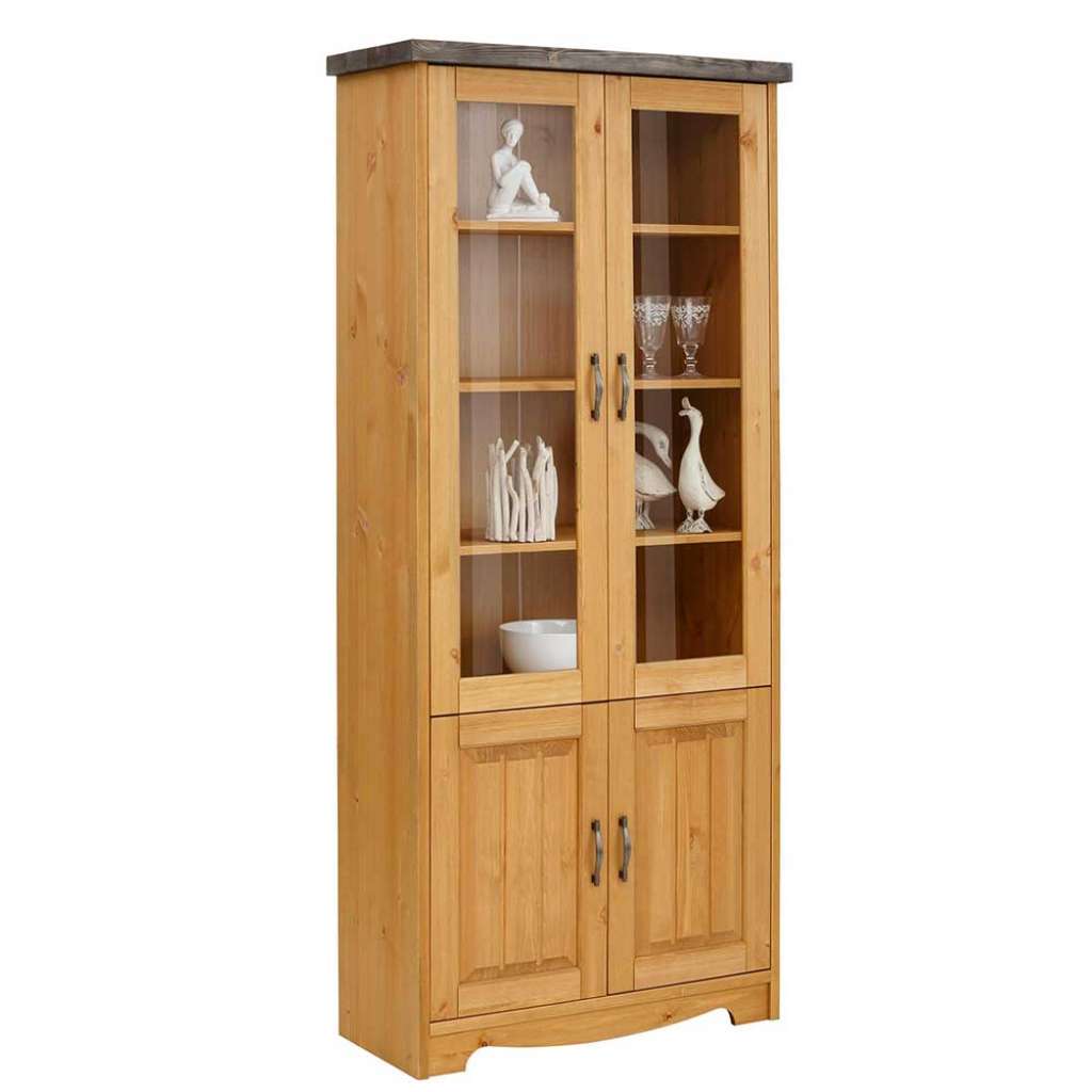 Vitrine Landhaus Stil aus Kiefer Massivholz Glastüren