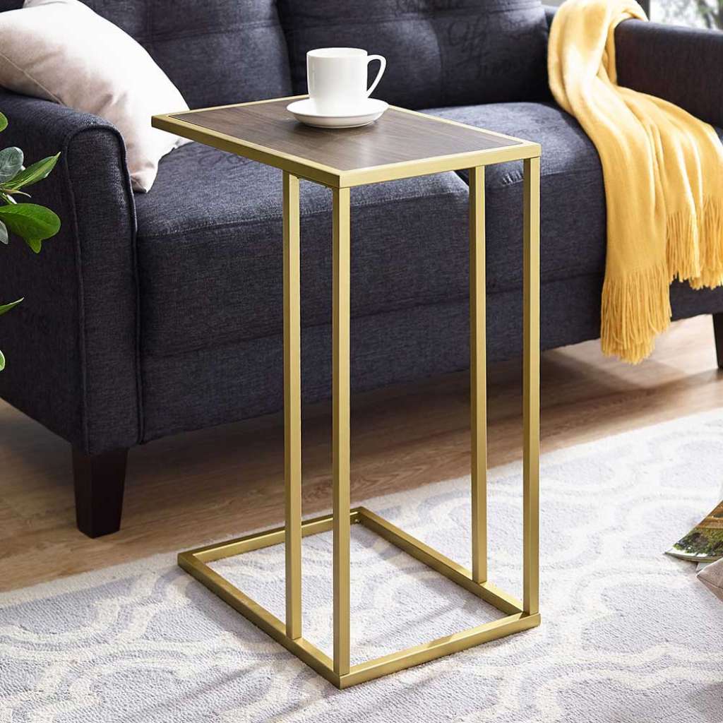 Laptop Tisch in Walnuss Holzoptik Goldfarben