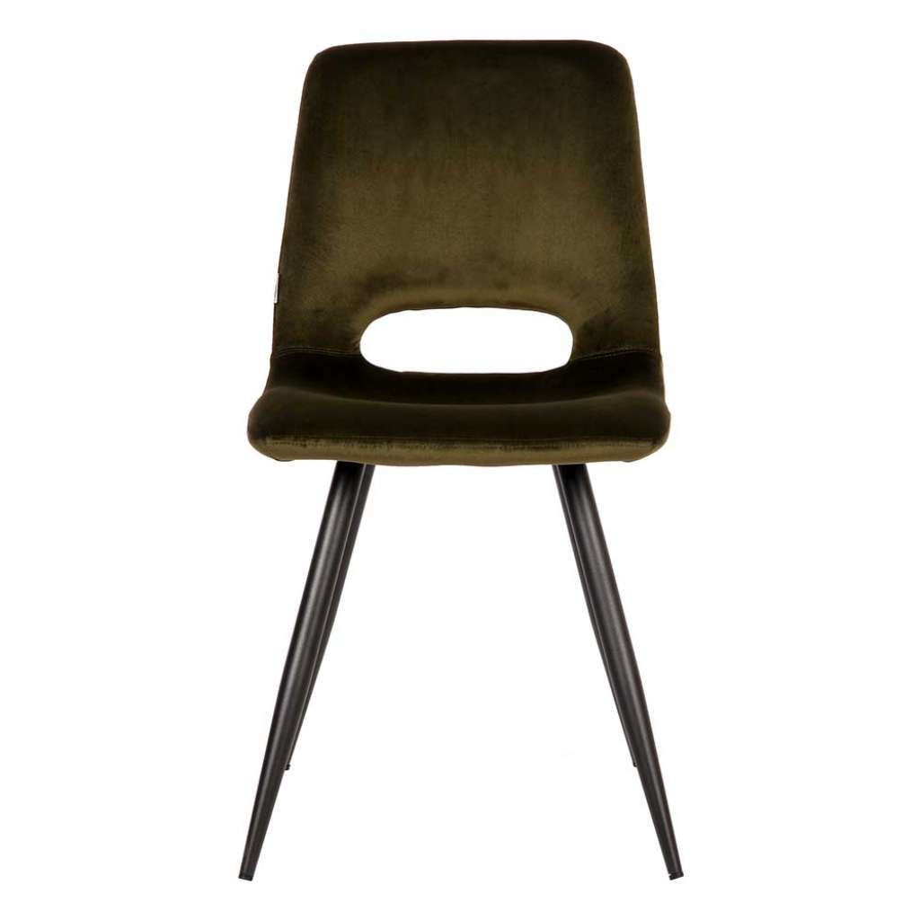 Samt Polsterstuhl in Oliv Grün Gestell aus Metall