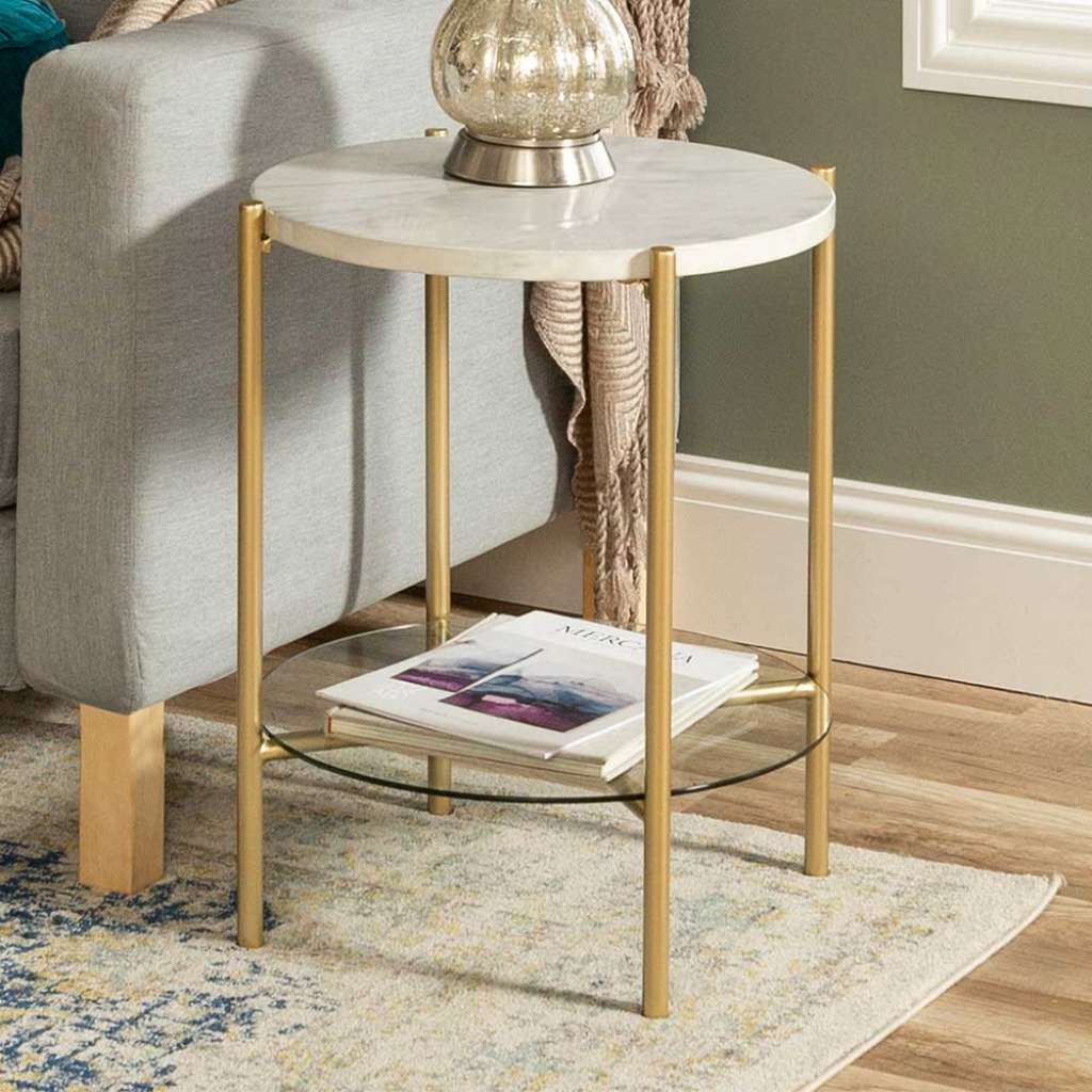 Eleganter Beistelltisch Platte Marmoroptik Ablage aus Glas