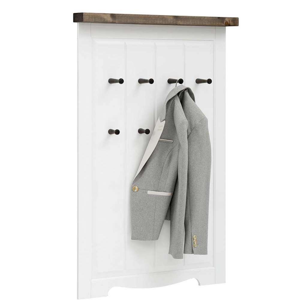 Holz Wandgarderobe in Weiß & Grau 8 Kleiderhaken