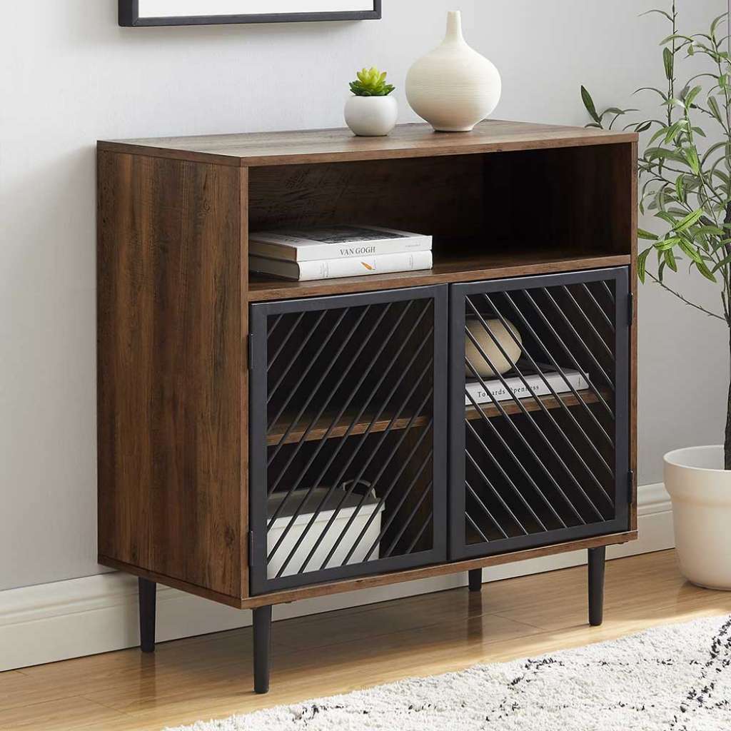 Wohnzimmerkommode mit Gittertüren aus Metall Industry und Loft Stil