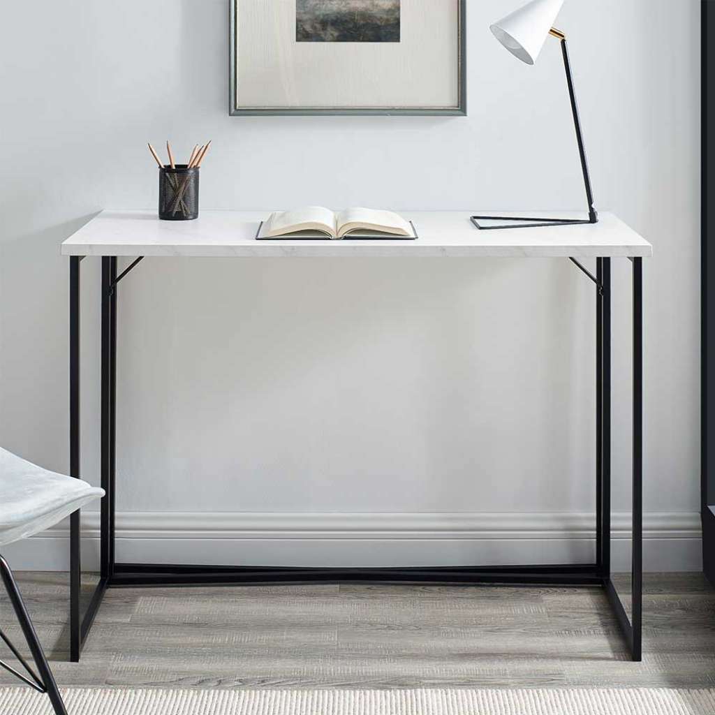 Home Office Schreibtisch in Weiß Marmoroptik Schwarz