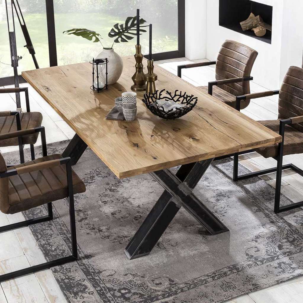 Tisch Esszimmer im Industry und Loft Stil X Gestell Roheisen
