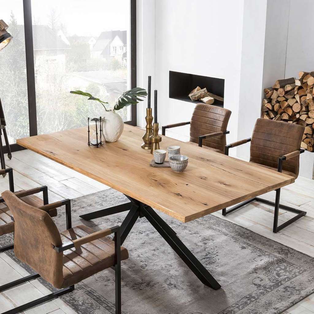 Massivholzesstisch mit Spider Gestell Schwarz