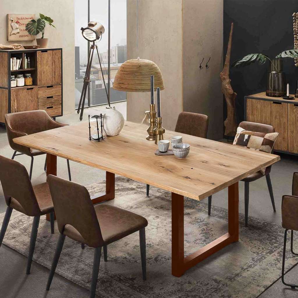 Echtholztisch aus Wildeiche Massivholz Eisen