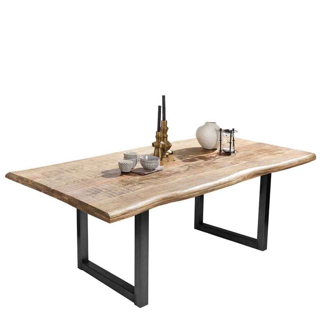 Factory Style Tisch mit Baumkante Tischplatte Bügelgestell schwarz