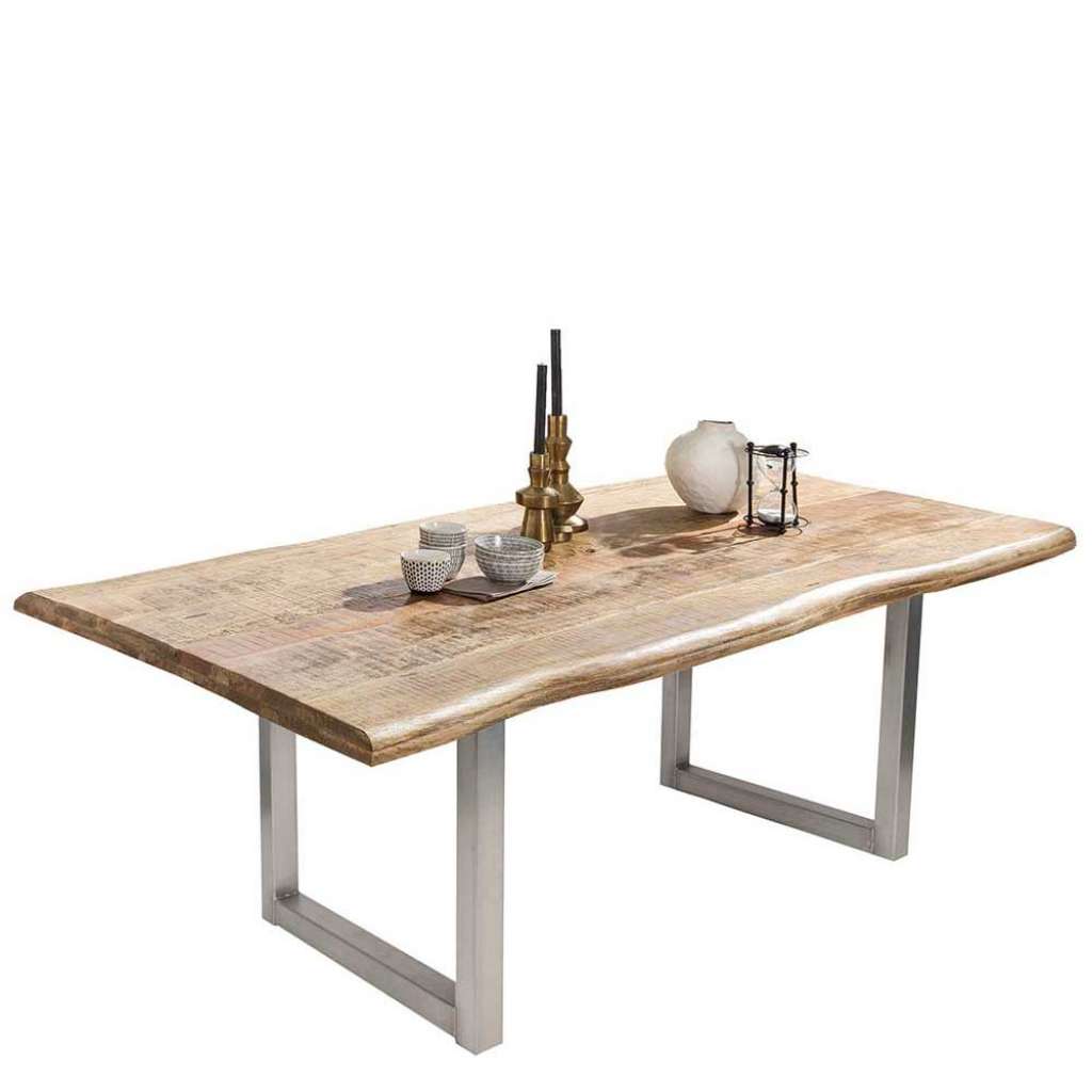 Rustikaler Tisch mit Baumkante Mangoholz und Metall