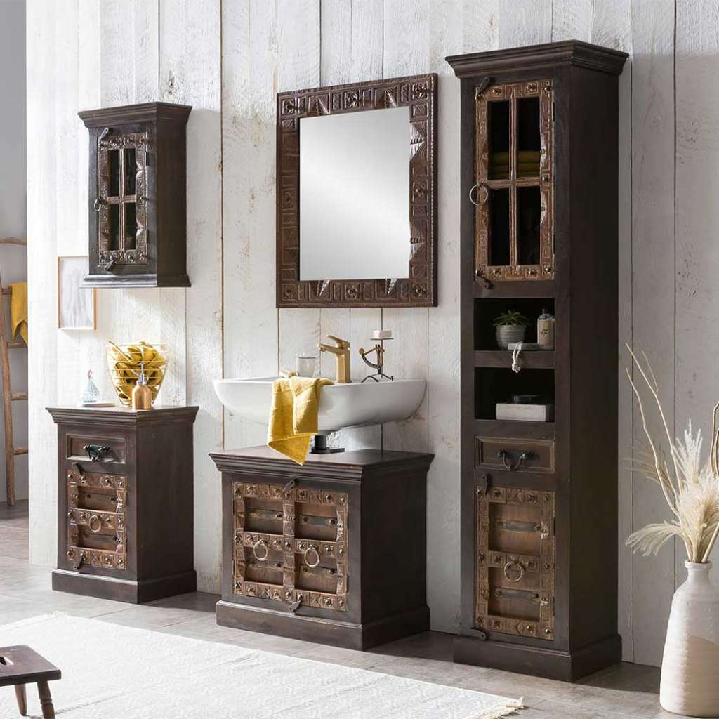 Kolonialstil Badmöbel aus Recyclingholz Antik Finish (fünfteilig)