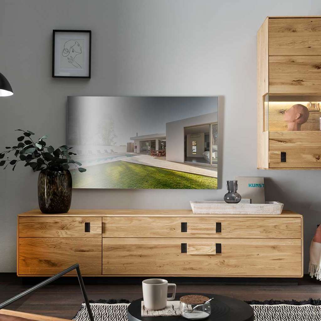 TV Lowboard aus Wildeiche und Eiche Massivholz zwei Schubladen