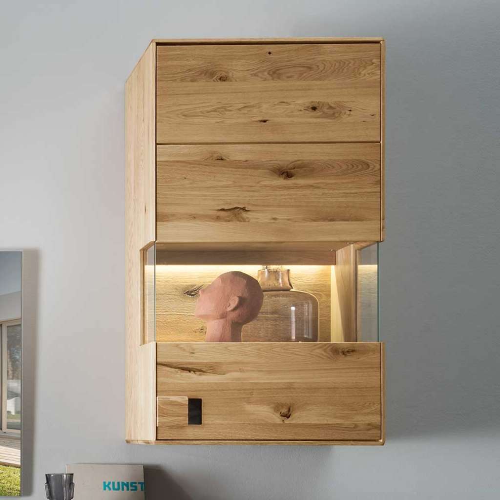 Hängevitrine aus Wildeiche und Eiche Massivholz Glaseinsatz