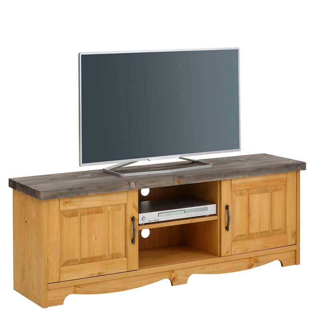 Zweifarbiger TV Unterschrank aus Kiefer Massivholz Landhausstil