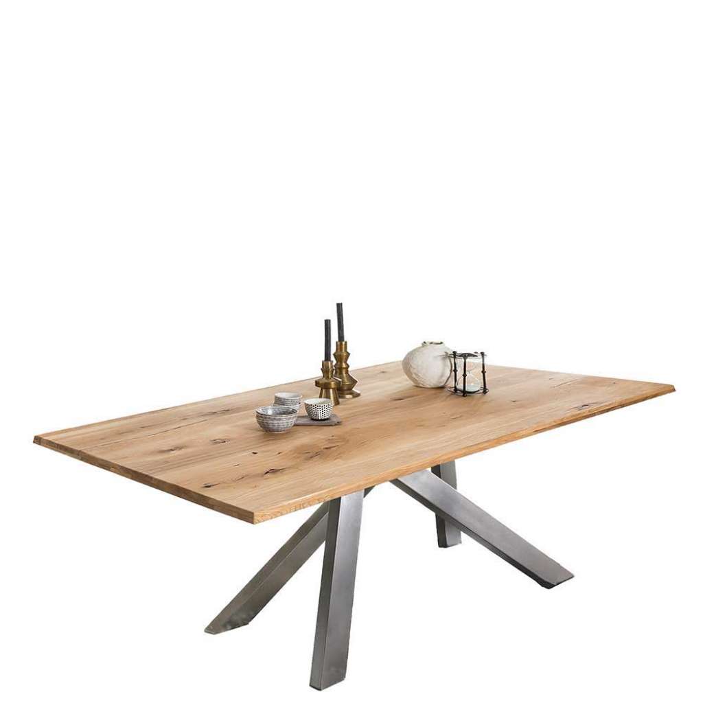 Esszimmer Tisch aus Wildeiche Massivholz Vierfußgestell aus Metall