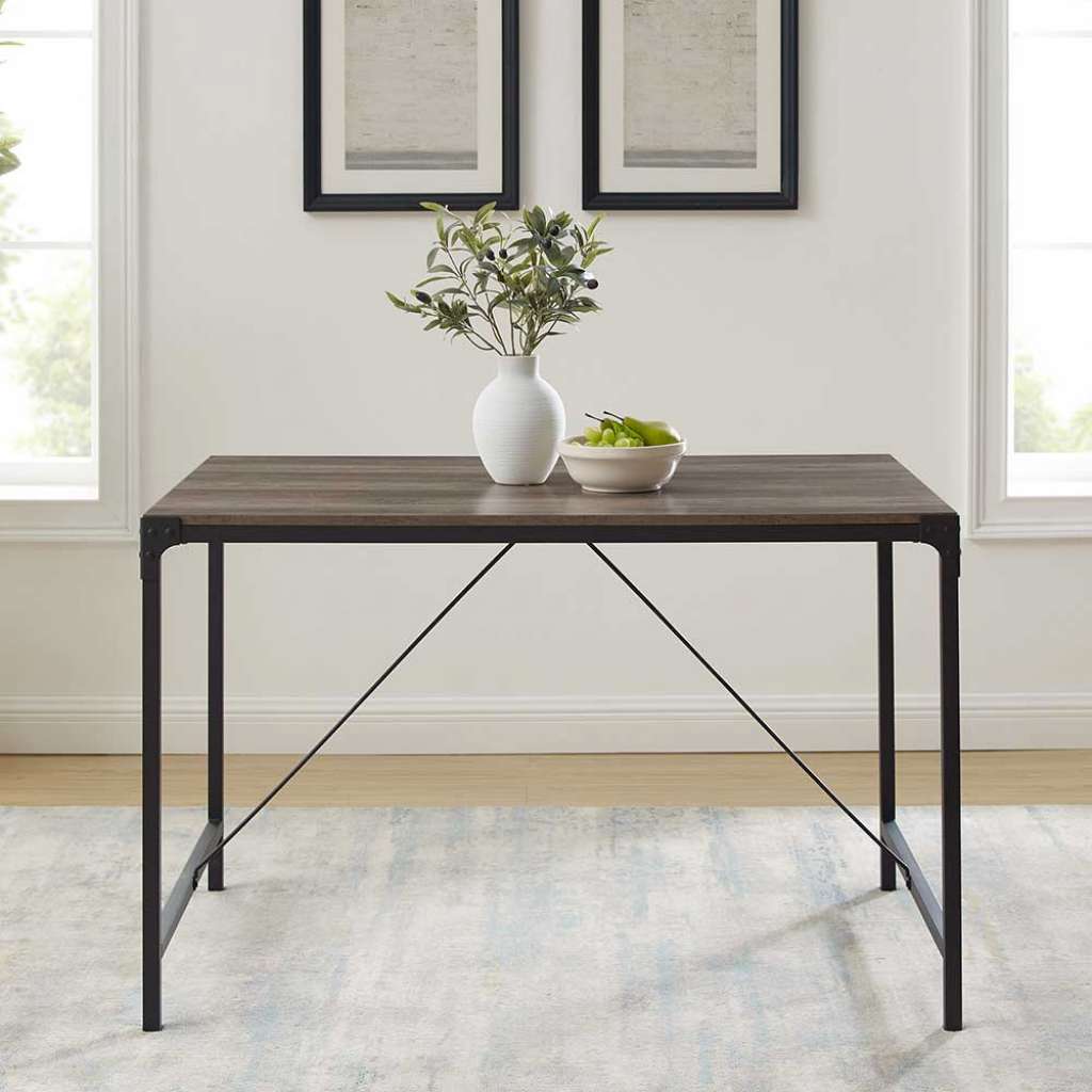 Küchen Tisch in Holz Grey Wash Optik Metall Vierfußgestell