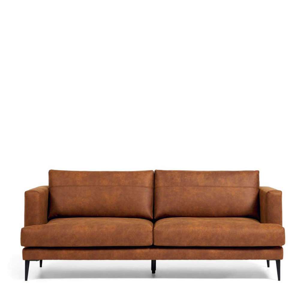Mikrofaser Couch in Cognac Braun Vierfußgestell aus Metall