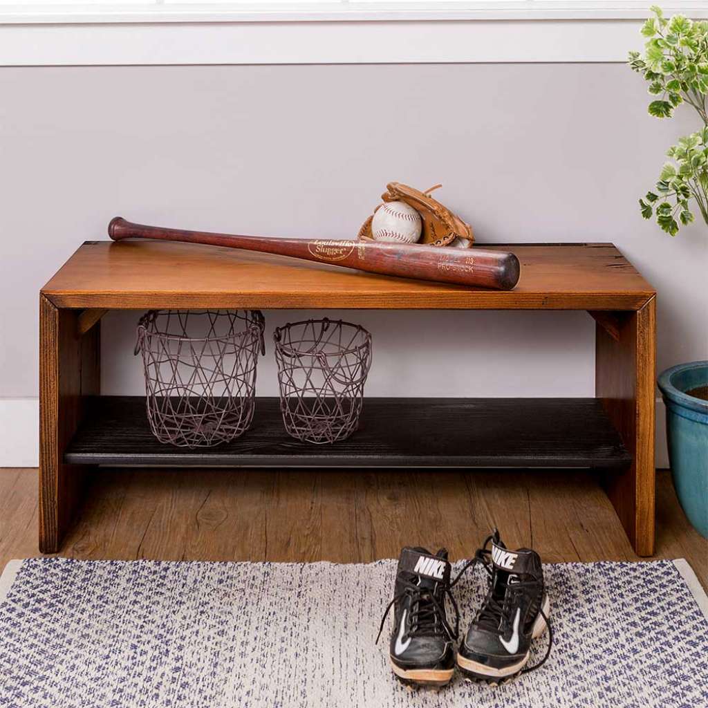 Dielenbank aus Kiefer Massivholz Antik Finish