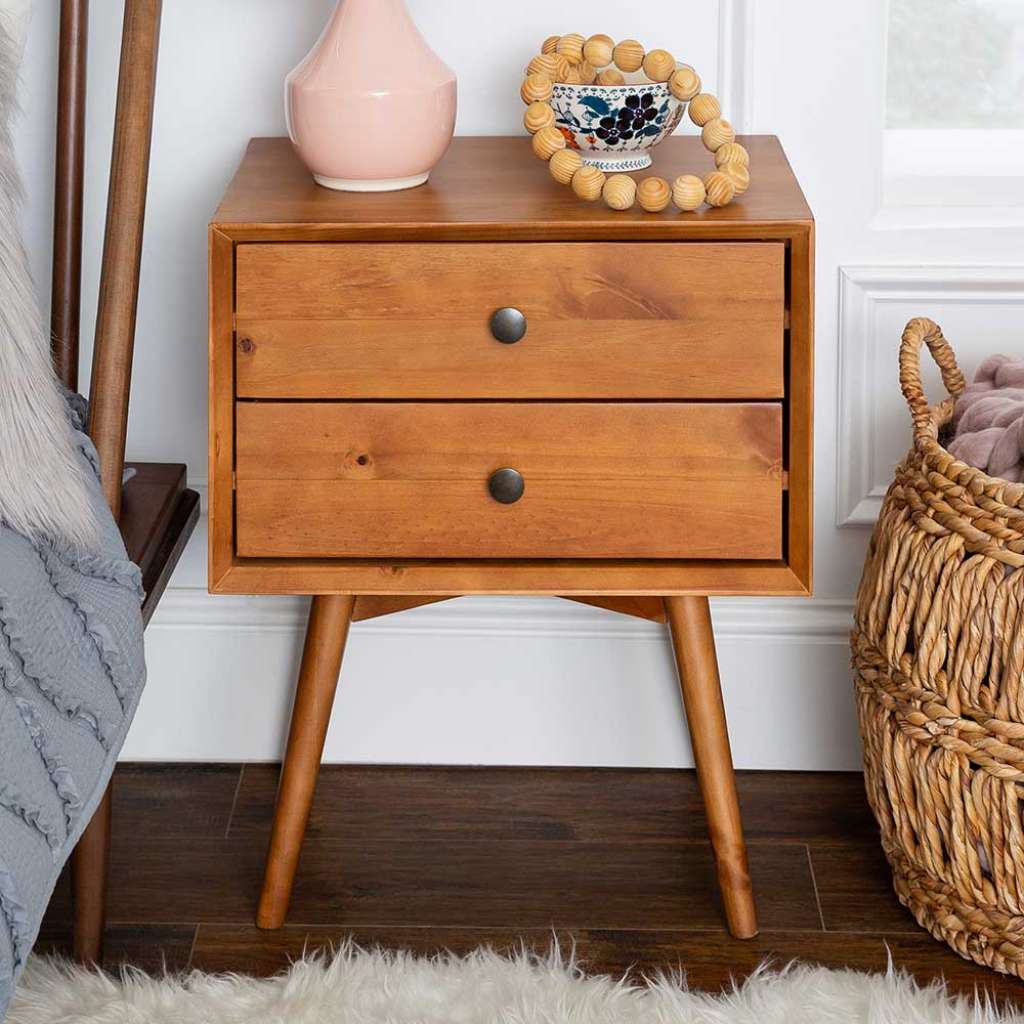 Nachtschrank Mid Century Design Kiefer Massivholz Hellbraun