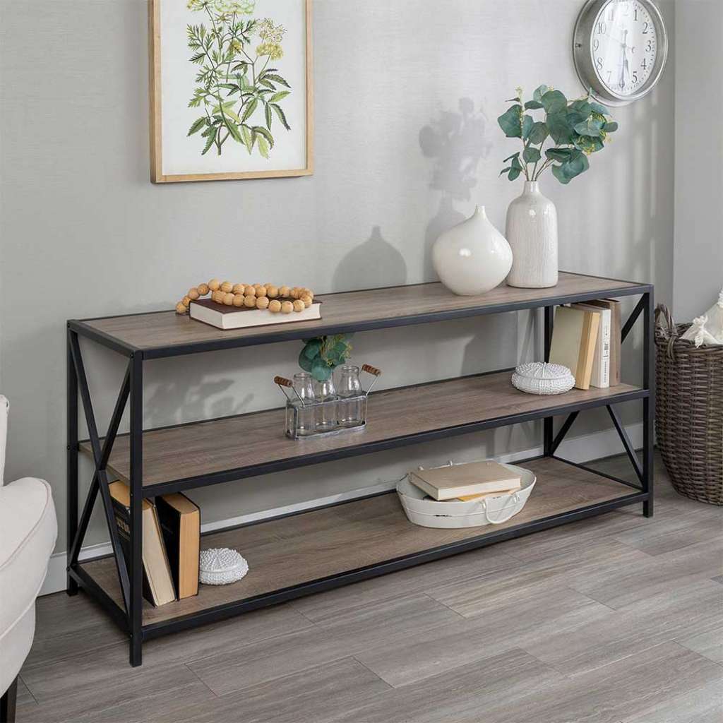 Esszimmerregal in Treibholz Optik und Schwarz Industry und Loft Stil