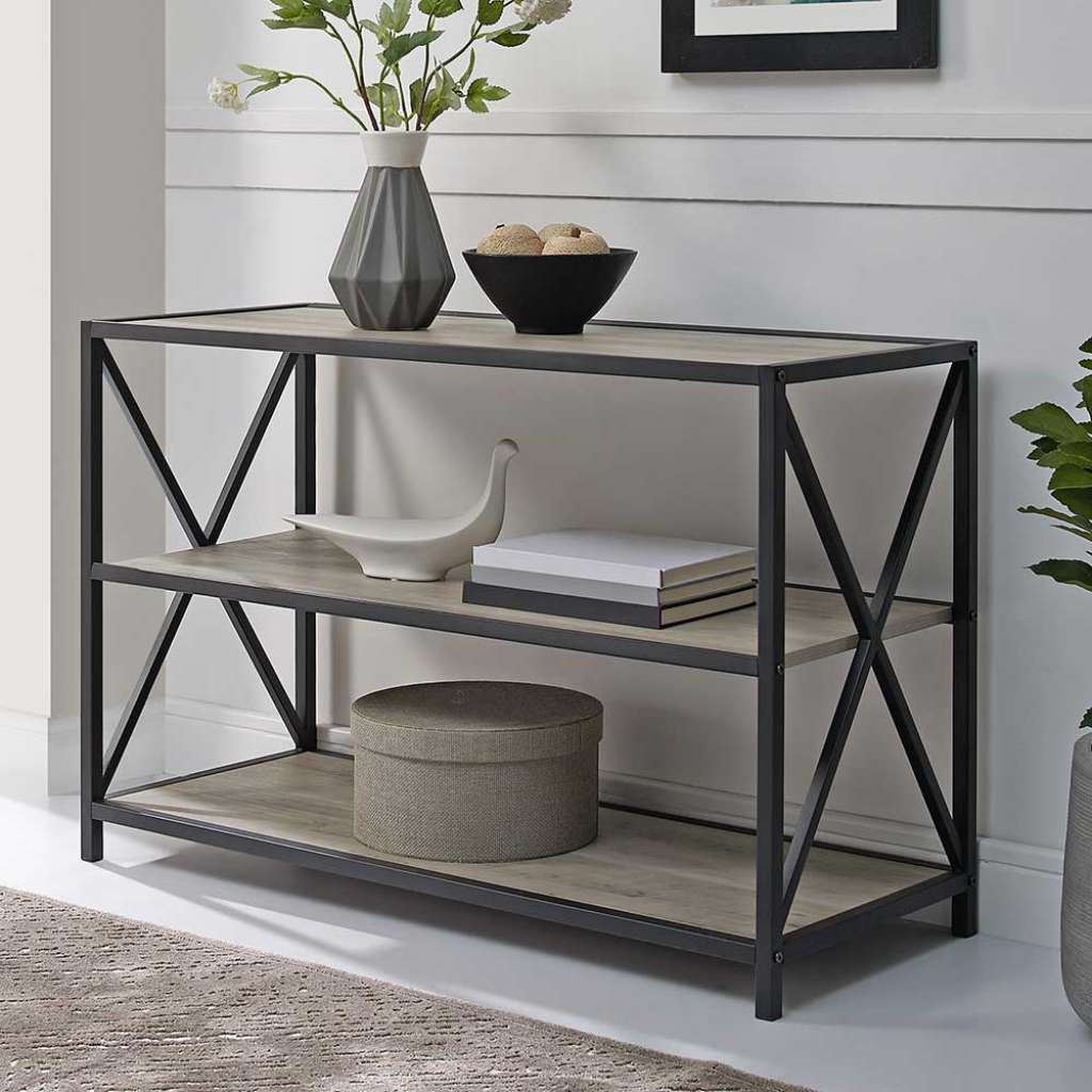 Wohnzimmerregal in Holz Grey Wash & Schwarz 100 cm breit