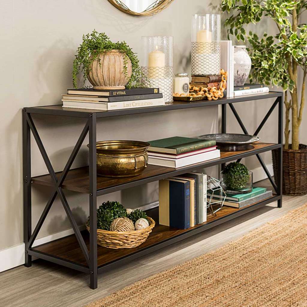 Bücher Regal mit Metallgestell Walnussfarben & Schwarz