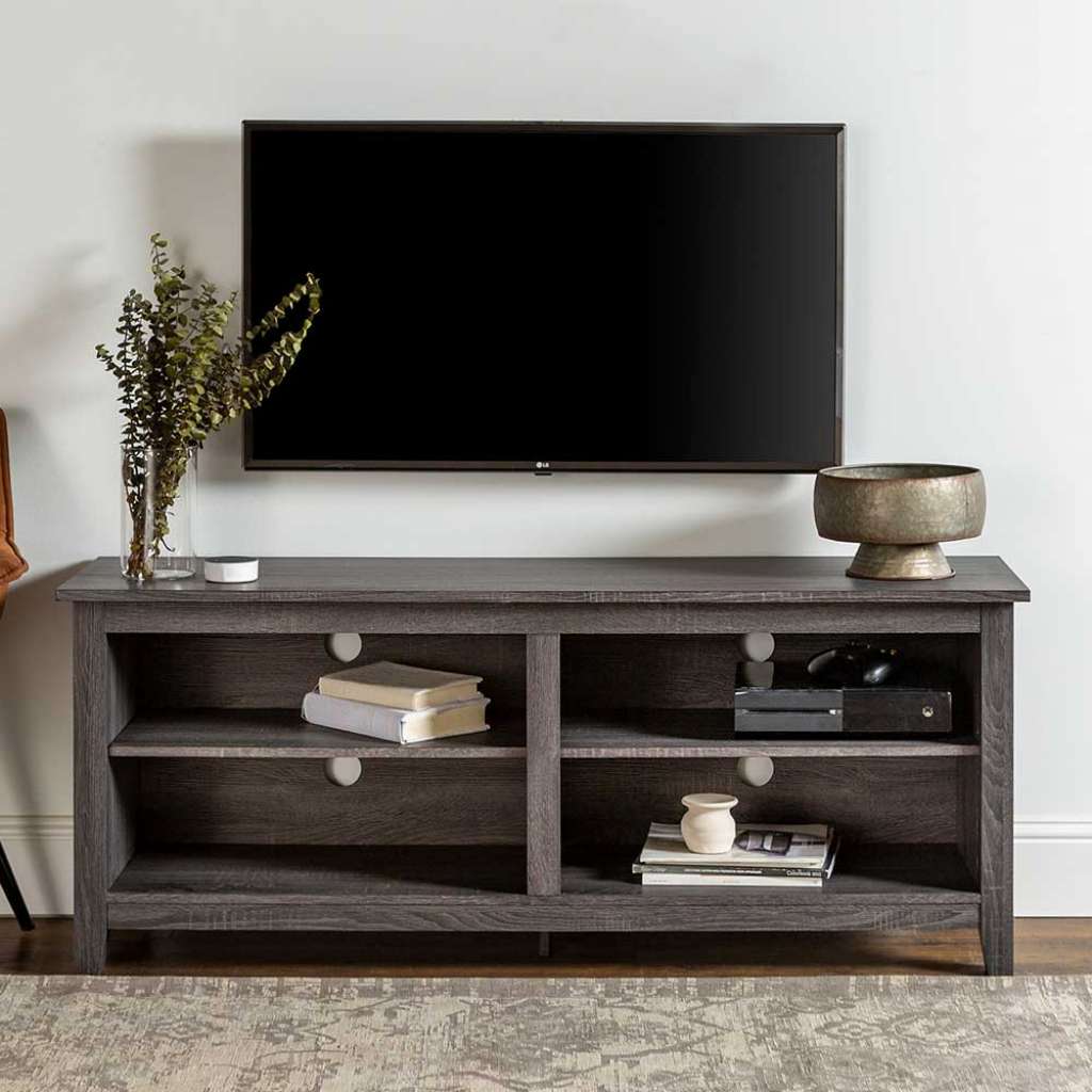Rustikales TV-Board in Holz Black Wash Optik 4 offene Fächer