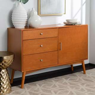 Mid Century Sideboard in Eiche Bernsteinfarben drei Schubladen