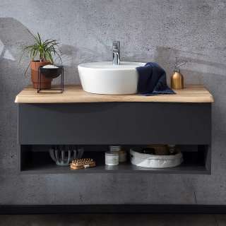 Waschbeckenschrank mit einer Schublade Deckplatte Baumkanten Optik