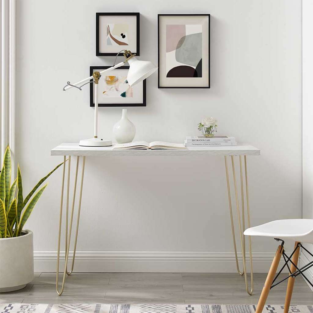 Konsolenschreibtisch mit Hairpin Gestell Goldfarben