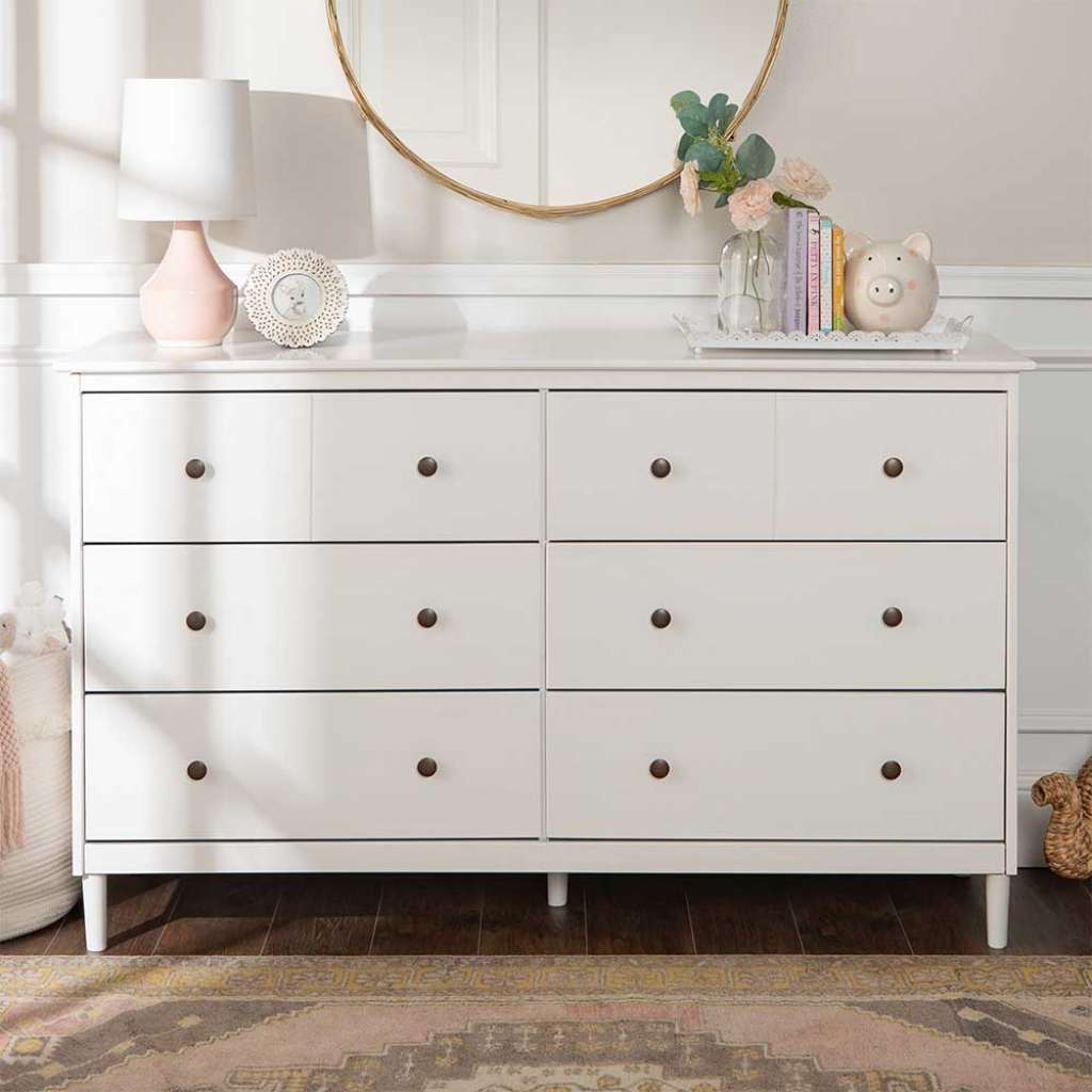 Weißes Sideboard aus Kiefer Massivholz sechs Schubladen