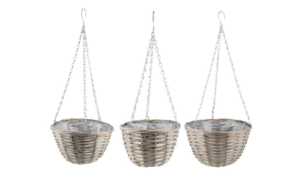 Übertopf hängend, 3er Set ¦ grau ¦ Weide, Metall, Kunststoff Dekoration > Dekoartikel - Höffner
