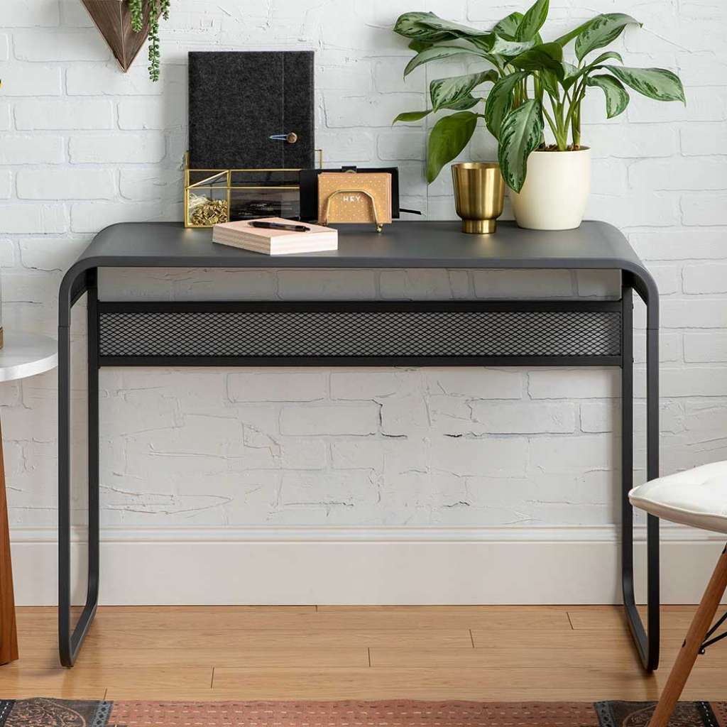 Anthrazit Metall Schreibtisch mit Bügelgestell 107 cm breit