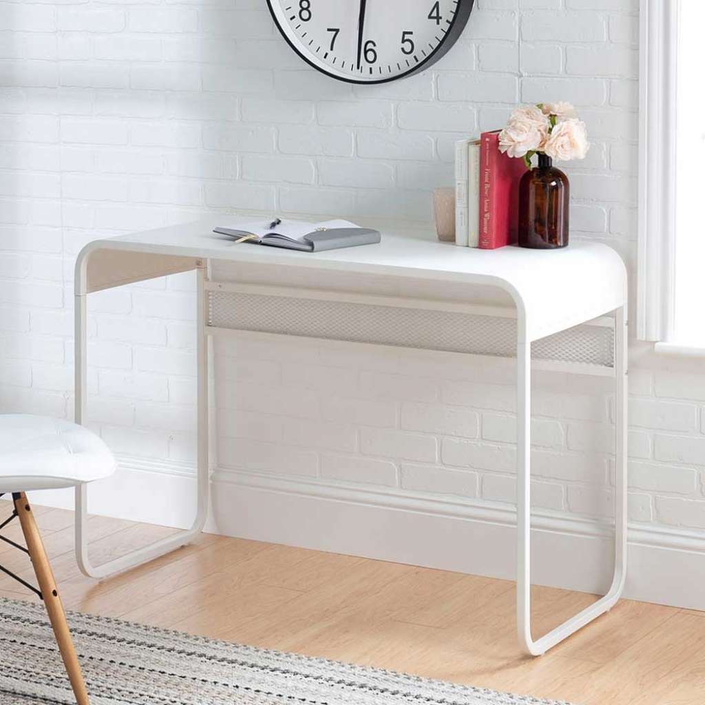 Weißer Metall Schreibtisch mit Bügelgestell 77 cm hoch
