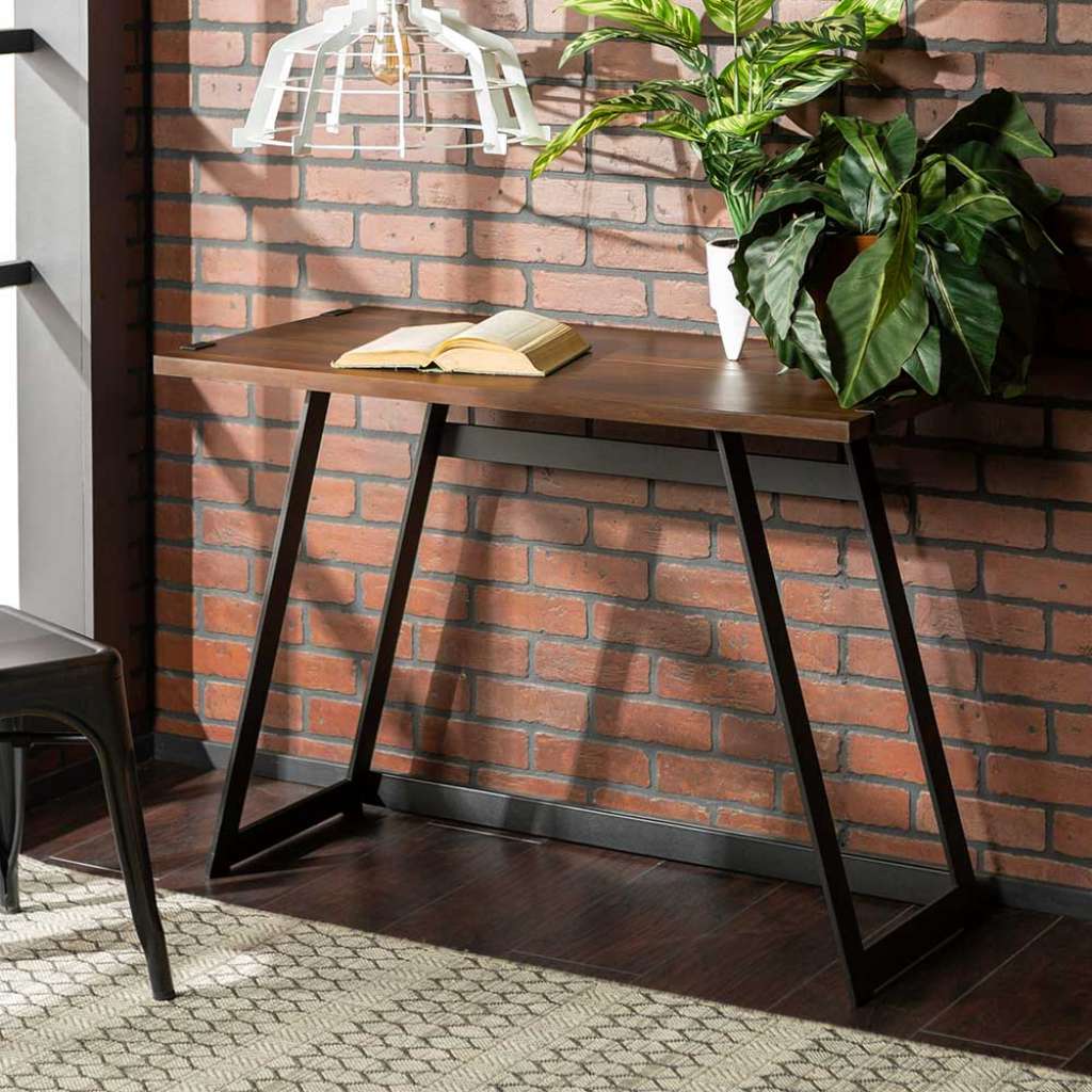 Home Office Tisch mit Bügelgestell Trapezform