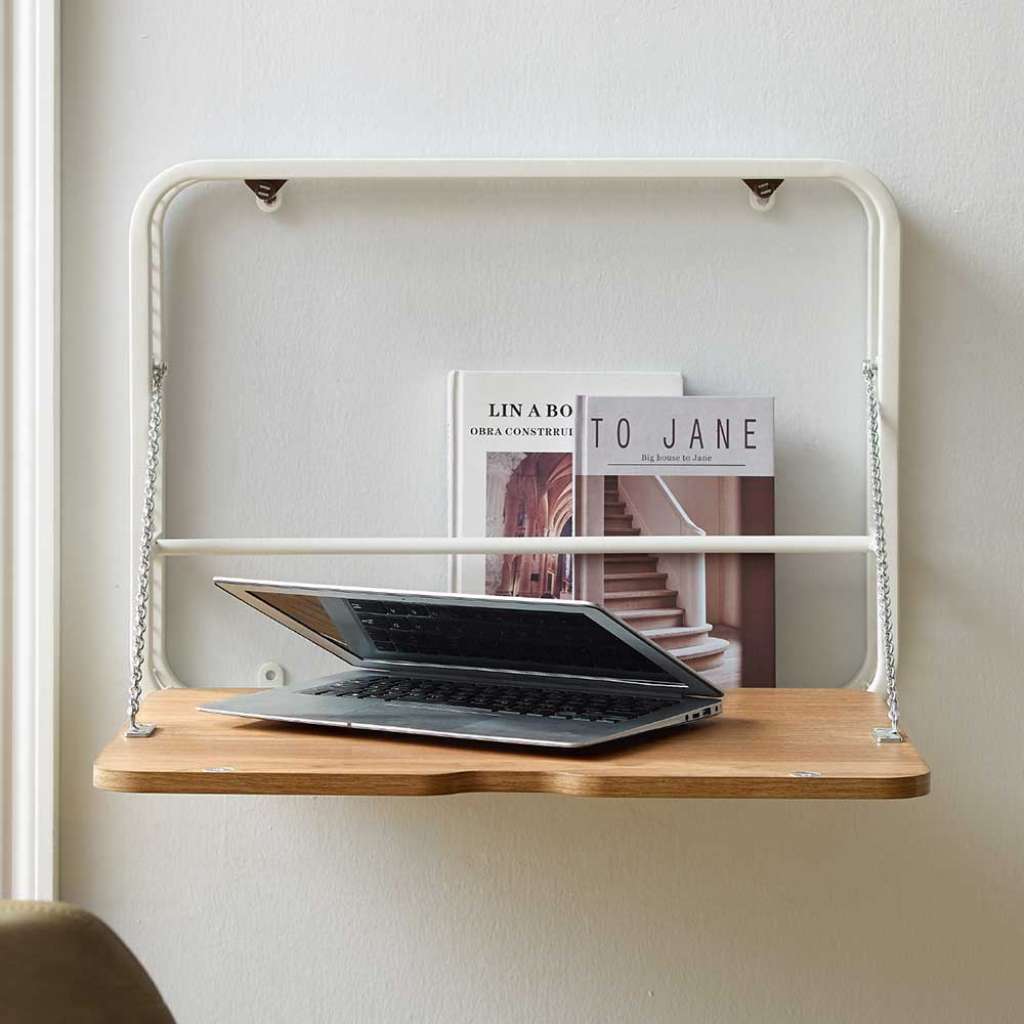 Klappbarer Wand Schreibtisch in Weiß und Eichefarben Industry Stil