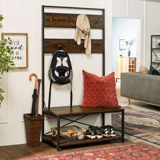 Flur Garderobe in dunkel Walnussfarben und Schwarz Industry und Loft Stil
