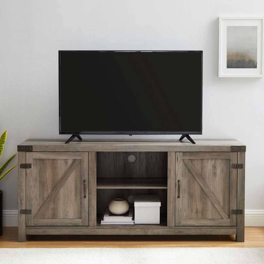 Landhaus TV Unterschrank in Holz Grey Wash Optik 2 Türen und 2 Fächern