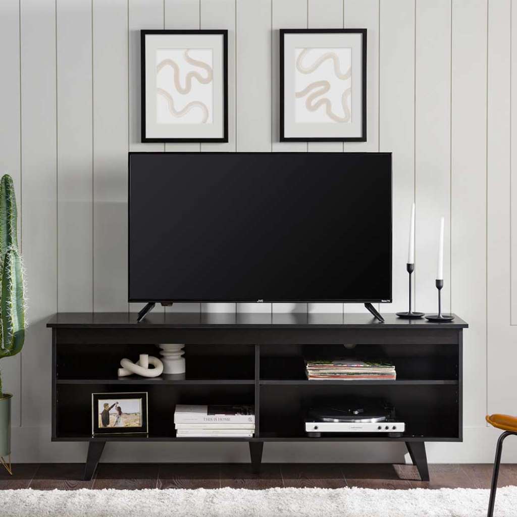 Schwarzes TV Board 4 offene Fächer 148 cm breit